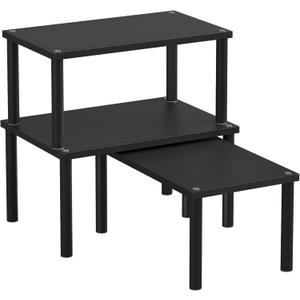 Cabinet Organizer Shelf(Set of 3),Bamboo Kitchen Counter Shelves for Countertop and Cabinet,Stackable Shelf Spice Racks,Medium (Black)