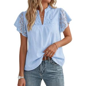 GRACE KARIN Womens Lace Short Sleeve Tops Summer Dressy Casual Cotton Blouses Flowy V Neck Dress Shirts Trendy Clothing 2026, Medium