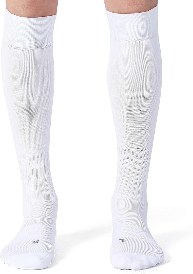 CS CELERSPORT 2/3 Pack Soccer Softball Baseball Socks for Youth Kids Adult Multi-Sport Compression Knee High Socks (White, L)