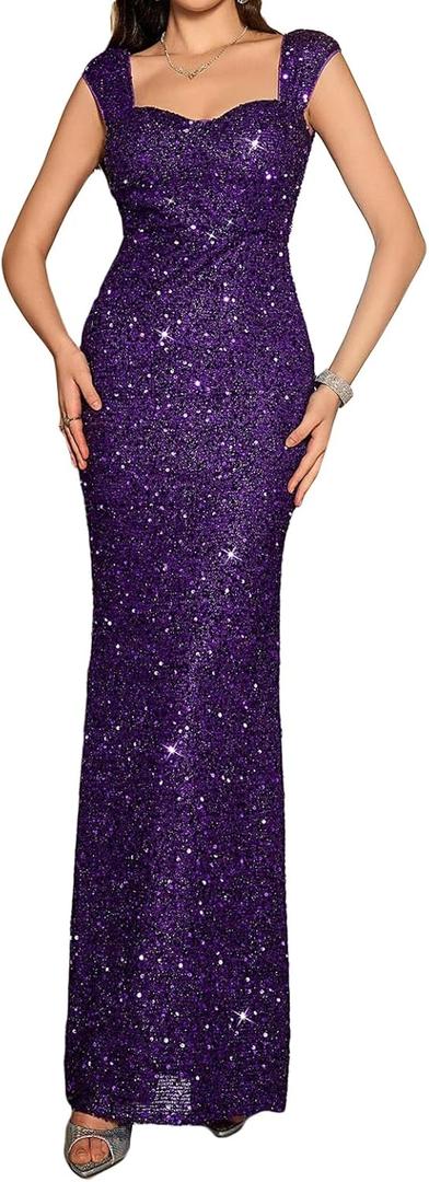 Madam Uniq Formal Dress Sequin Fishtail Sleeveless 1920s Gatsby Cocktail Prom Elegant Maxi Evening Gowns for Women (Large)