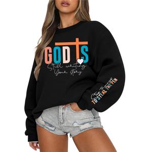 FASHGL Christian Sweatshirts Women Jesus Sweatshirt - Spirit Lead Me Shirt God Shirts Religious Crewneck Long Sleeve Top Black,smal