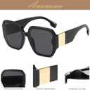 AMOMOMA Vintage Oversized Square Sunglasses for Women,Fashion Big Sun Glasses UV400 Protection AM6636 (Black/Grey)