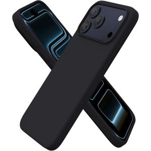 ORNARTO Compatible with iPhone 17 Pro Max Case 6.9", Slim Liquid Silicone 3 Layers Soft Gel Rubber Shockproof Protective Cover with Anti-Scratch Microfiber Lining-Black