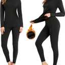 SIMIYA 2 Pack Thermal Underwear for Women Long Johns Winter Warm Fleece Lined Base Layer Set Cold Weather Top and Bottom (Black, L)