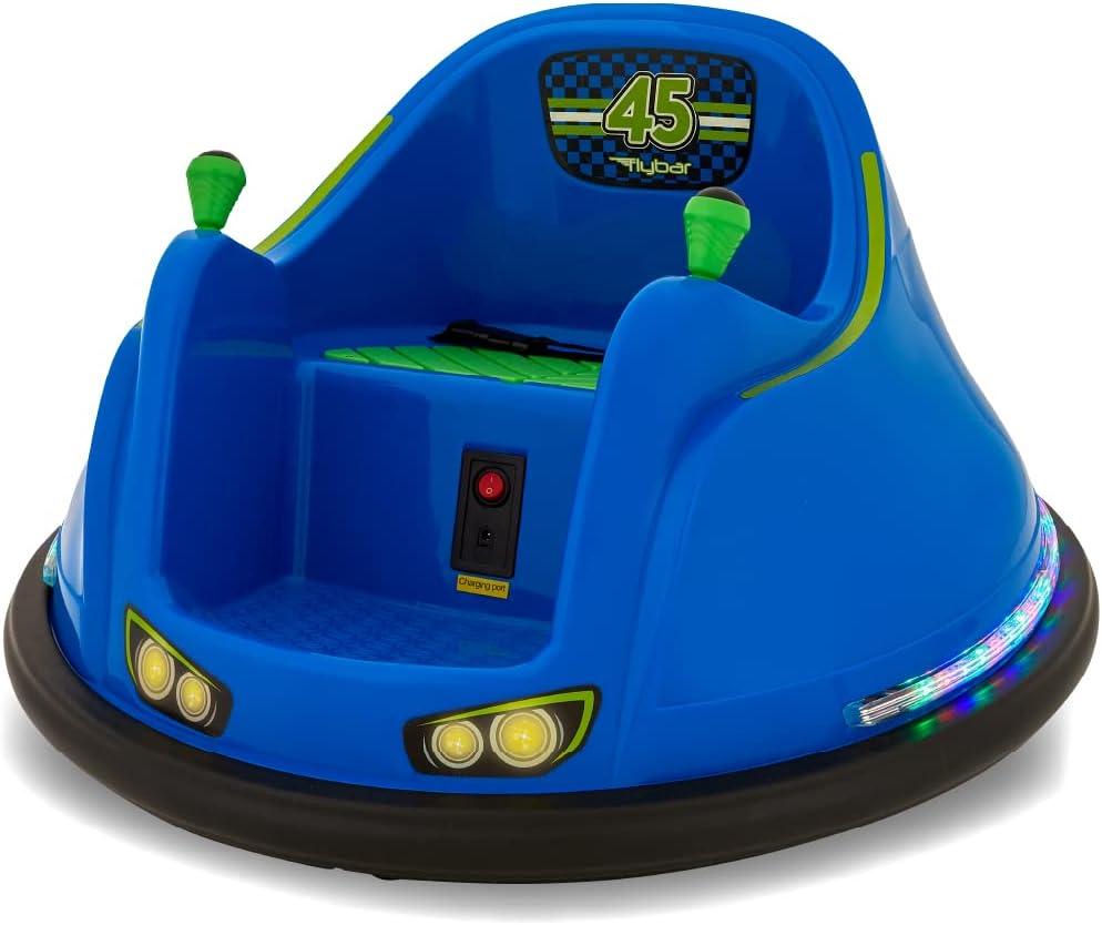 Flybar FunPark Electric Bumper Car 6V for Toddlers, Kids, Baby Ride On Toys, Ages 1.5-4 Years, LED Lights, 360 Degree Spin, Supports up to 66 pounds (No Remote) (6v Blue/Green)