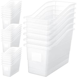 Suzile 24 Pcs Interlocking Plastic Book Bins Bulk, Clear