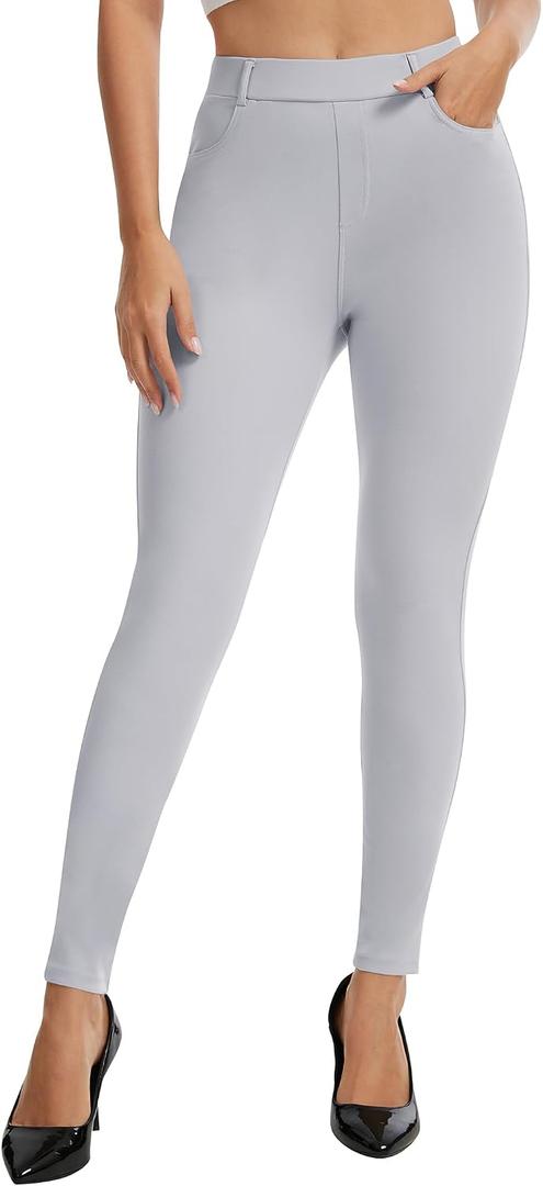 AVAMO Work Pants Women Stretchy Pull On High Waisted Dress Pants Skinny Leggings with Pockets Business Office Teacher Yoga Medium