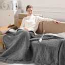 Electric Blanket Twin Size Heated Blanket - 62x84 inch Heating Blanket Twin with 5 Heat Levels & 10 Hours Auto-off, Cozy Flannel and Sherpa Fleece Heated Blankets Machine-washable, Warming Gift (Grey)