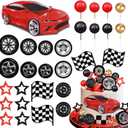 MEMOVAN Racing Wheel Cake Topper 27PCS Race Car Cake Toppers Tyre Cake Decorations Checkered Flag Car Cake Cupcake Decoration for Man Boy Kid Racing Car Theme Birthday Supplies