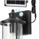 OKELI Porch Lights Outdoor Dusk to Dawn Motion Sensor Solar Wall Lantern Separate Panel & Battery Replaceable Exterior Waterproof Wall Sconce Lighting Lamp (Black B, 1 Pack)