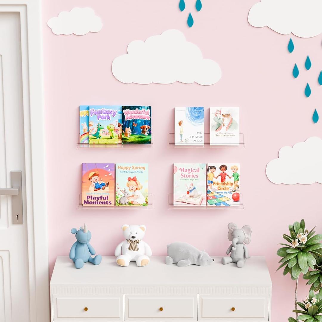 Yieach 4 Pack 15" Acrylic Shelves for Wall,Bathroom 9977