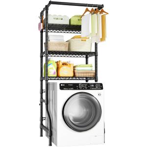 Ulif U11 Mini Over Washer and Dryer Shelves, 3 Tiers Laundry Room Storage and Organizer Standing Shelf, Metal Freestanding Clothes Drying Rack, 28.3W x 19.7D x 77.6H, Black