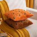 Pumpkin Fall Decorative Throw Pillow Covers 20"x20", Set of 2 Rust Green Soft Faux Fur Pillow Covers for Autumn Harvest, Fluffy Plush Accent Pillow Cases for Farmhouse Halloween Decor