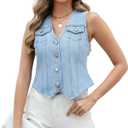 Ladyful Denim Vest Top for Women V Neck Jean Vest Waistcoat Button Down Sleeveless Crop Denim Top (Large, Light Blue)