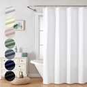 White Stall Shower Curtain 48 x 72 inch, Embossed Textured Fabric Shower Curtain for Bathroom - Soft Cloth & Hotel Spa, Water Repellent, Machine Washable Bathroom Curtain