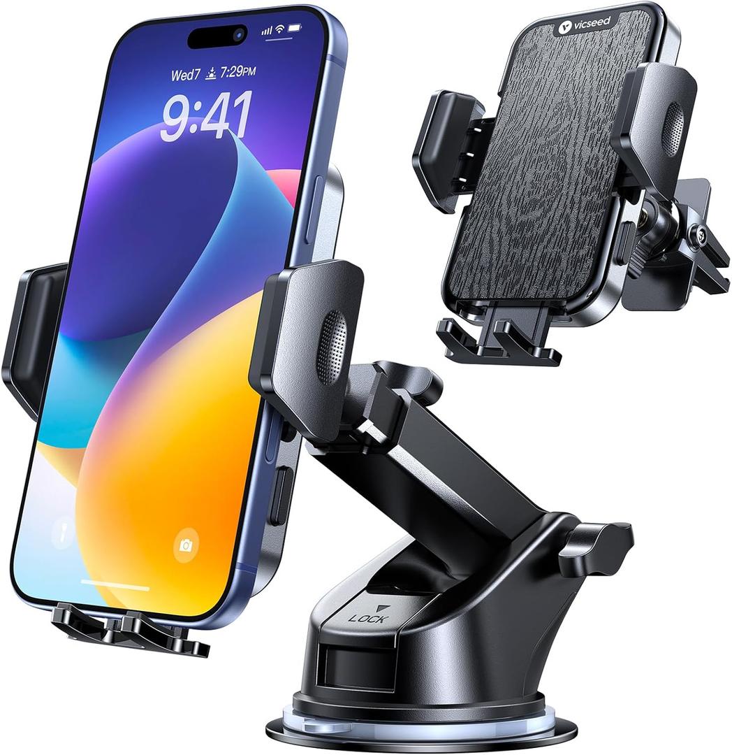 VICSEED 2026 Upgraded Car Phone Mount [98+LBS Strongest Suction] 360 Adjustable Phone Holders for Your Car Dashboard Windshield Vent, Universal for iPhone & Android Large Phones