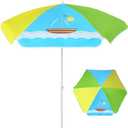 AMMSUN 5ft Seaside Umbrella for Sand Box Water Table - Kids Durable Umbrellas for children Picnic Beach Camping Garden Outdoor Play Shade (5ft Green Yellow Boat)