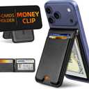  Magsafe Wallet with Money Clip, 5 Card Holder, Adjustable Stand | Strongest Magnetic Wallet for iPhone 17/16/15/14/13/12 Series, ID Window, Vegan Leather, Not for Mini, Black Carbon Fiber