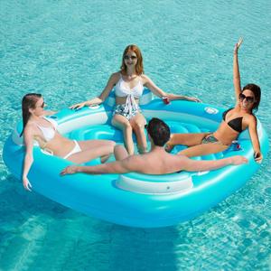 Jasonwell Floating Island Pool Float - Inflatable 4-Person Swimming Pool Lounger Raft River Lake Floaties Relaxation Water Floats with Cupholders Big Multi Person Tropical Party Toys for Adults Kids (X-Large, Blue)