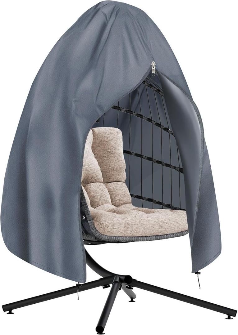UpgradedRICHIE 75x45 Patio Egg Chair Covers Waterproof & UV Resistant, Heavy-Duty Zippered Cover for Outdoor Egg Swing Chairs, Hanging Chairs, All-Weather Protection for Garden, Balcony - Grey (Single Seat, Gray)