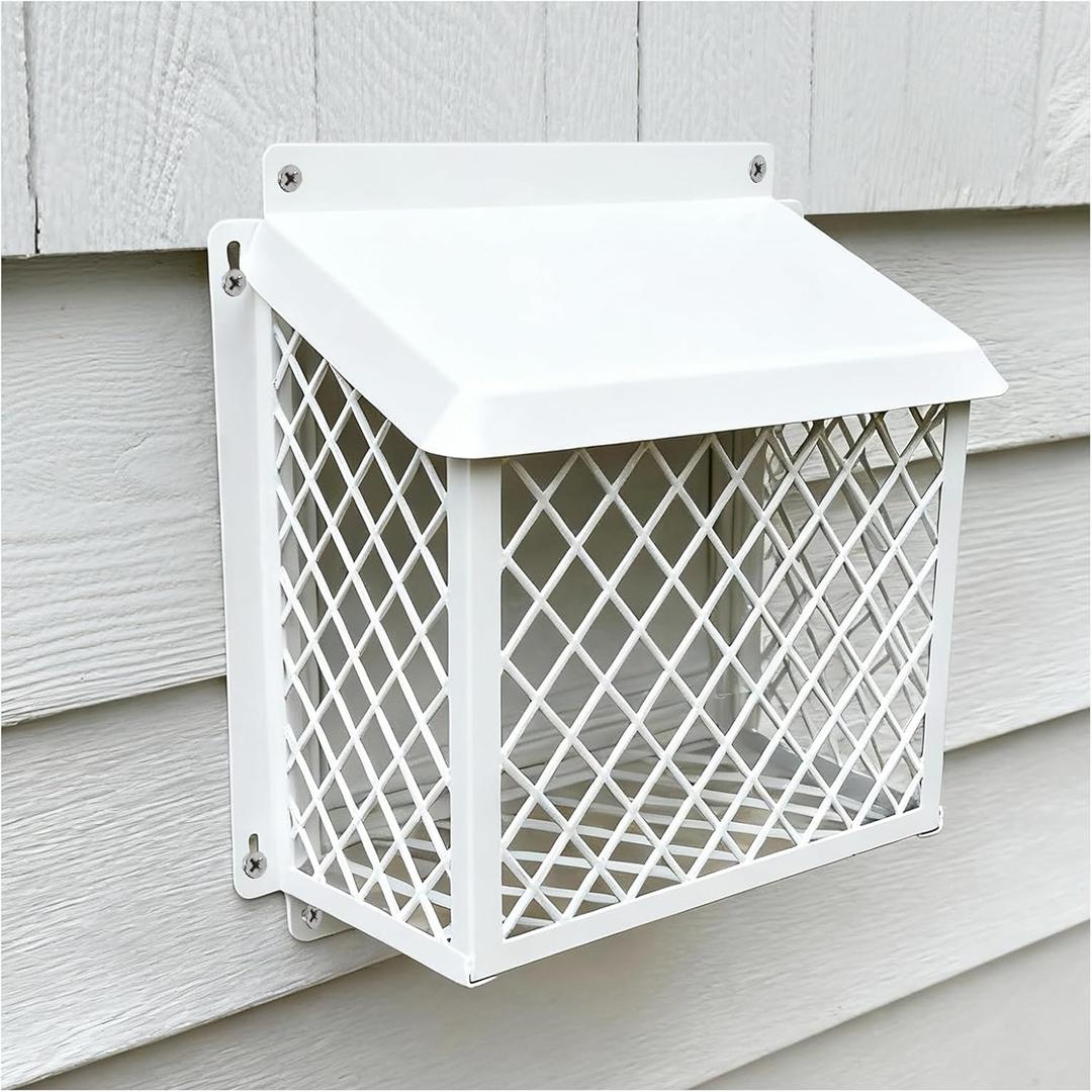 Dryer Vent Cover Bird Guard (Rainproof Cap), Fits 3" to 4" Vent Hood Cover, Heavy-Duty Steel Dryer Vent Protector, Easy Installation for Home & Laundry Rooms (White)