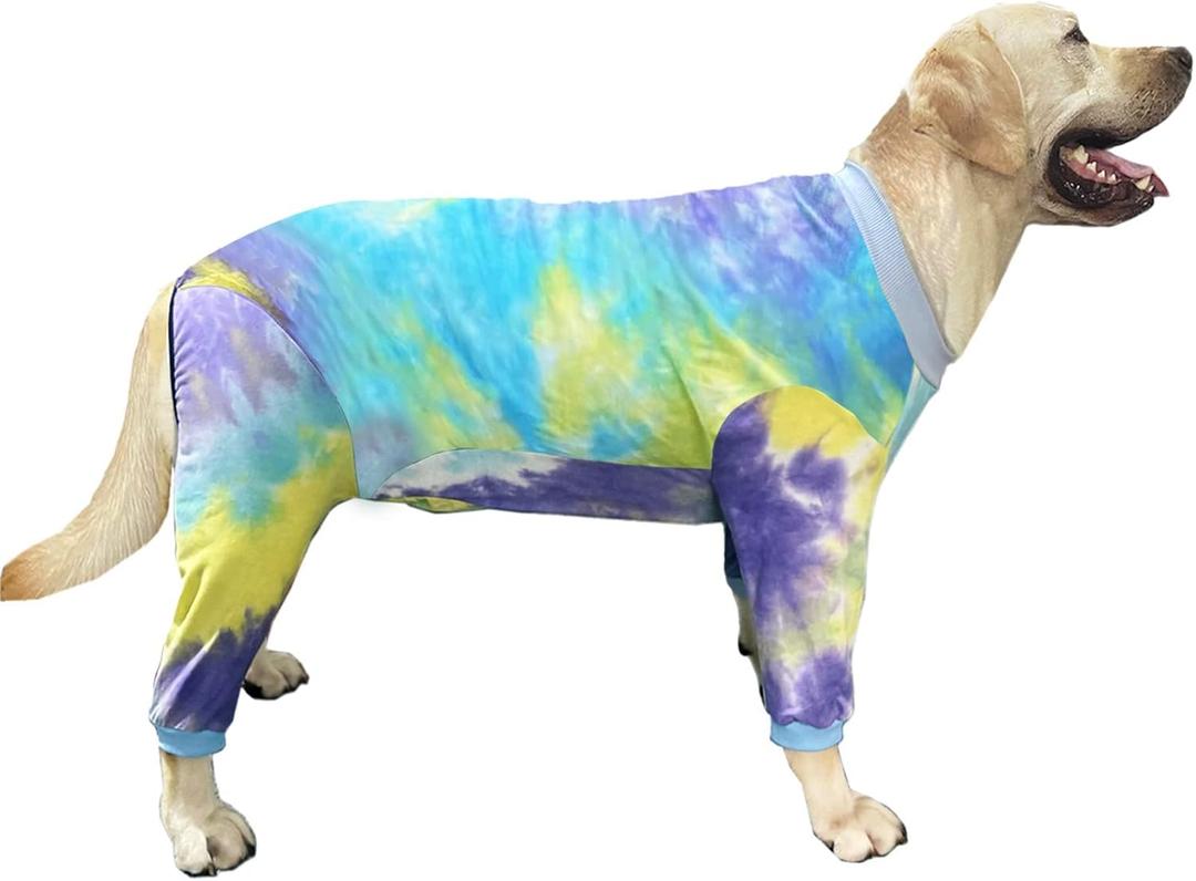 Dog Pajamas for Dogs Cotton Tie dye Pet Clothes Dog Onesie Jumpsuit Pet Sleeper Shirts Full Coverage Dog Pjs (3XL Blue Tiedye)
