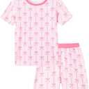Mikrdoo Girls Pajamas 2-Piece Summer Soft Cotton Short Sleeve Toddler Sleepwear Snug Fit PJs for Kids Size 2-14 Years (Pink)