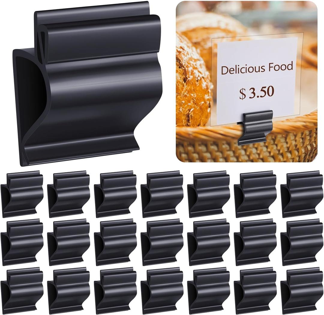 20 Pack Food Tray Label Holders Bowl Sign Clip Black Plastic Reusable Clip on Sign Holder for Buffet on Table Number for Cup Buffet Deli Tray Charcuterie Bake Sale Gathering Retail Merchandise Display