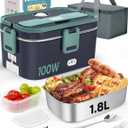 Eocolz Electric Lunch Box Food Heater Warmer 100W, 1.8L Portable Heated Lunch Box for Car Truck Work with Stainless Steel Container Fork & Spoon 12/24/110V Lonchera Elctrica