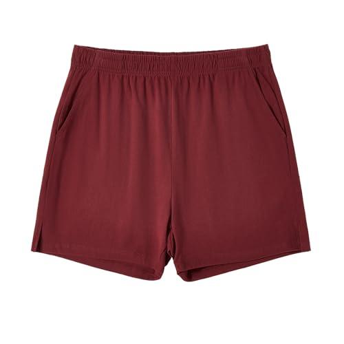 HEAVYWOOD Mens Pajamas Bottoms Cotton Loose Lounge Sleep Shorts Comfy Breathable Sleepwear with Pockets (Red, M)