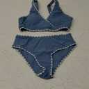 KANGKANG Girls Swimsuit Bikini Set Solid Color V-Neck Two Piece Bathing Suit with Chest Pad Adjustable Straps Swimwear 11-12Y