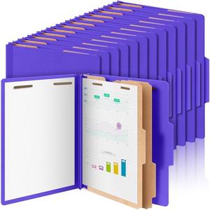 Skyygemm 36 Pcs Classification Folders Letter Size, 2 Divider Pressboard File Folders with 3. 5 Inch Expansion, 2 Prongs Fastener, Heavy Duty Office File Organizers for Teachers, Medical (Purple)