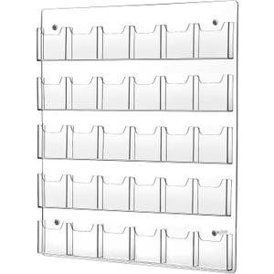 Acrylic Brochure Pamphlet Holder - Clear Display Stand with Multi Slot Rack, Wall Mount Pocket for Literature Menu Document Flyer Advertise Supplies (30 Pockets)
