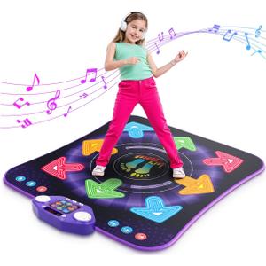 Dance Mat Toys for 3-12 Year Old Kids, Kids Dance Mat with Light-up 8-Button Wireless Bluetooth, Dance Pad Toy with 5 Game Modes, Christmas Birthday Toys Gifts for 3 4 5 6 7 8 9 10+ Year Old Girls