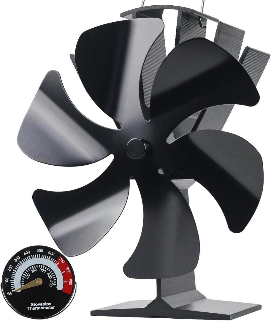 Tomersun Wood Stove Fan Heat Powered Stove Fan Heater Fireplace Fan for/Pellet/Wood Burner/Fireplace, with Thermometer (XX Large)