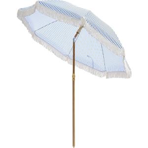 Patio Umbrella with UPF 50+ Protection, 8 Ribs, Push Button Tilt - Versatile Outdoor Shade for Garden, Courtyard, and Beach (Blue Pinstripe)