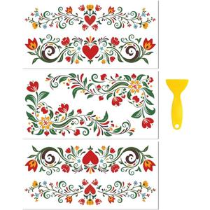 Peacoblue Rub on Transfer Decal Sticker for Furniture Craft Decor 6"x12" Vintage Dutch Folk Art Flowers, 3Pcs Waterproof UV DTF Transfer for Drawer Dresser Glass Porcelain Wood Plastic