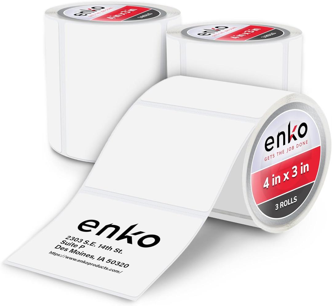 enKo 4" x 3" Labels for Zebra Desktop Printers (3 Rolls, 1,500 Labels) - Direct Thermal Address Mailing Shipping Barcode FBA Stickers FNSKU Labels for Zebra and Eltron (Perforated)