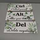 3 Pcs Ctrl Alt Del Wall Decor Office Wood Rustic Hanging Decor Spring Inspirational Sign Daisy Floral Flowers Decoration for Bathroom Indoor Home Living Room(Leaves)