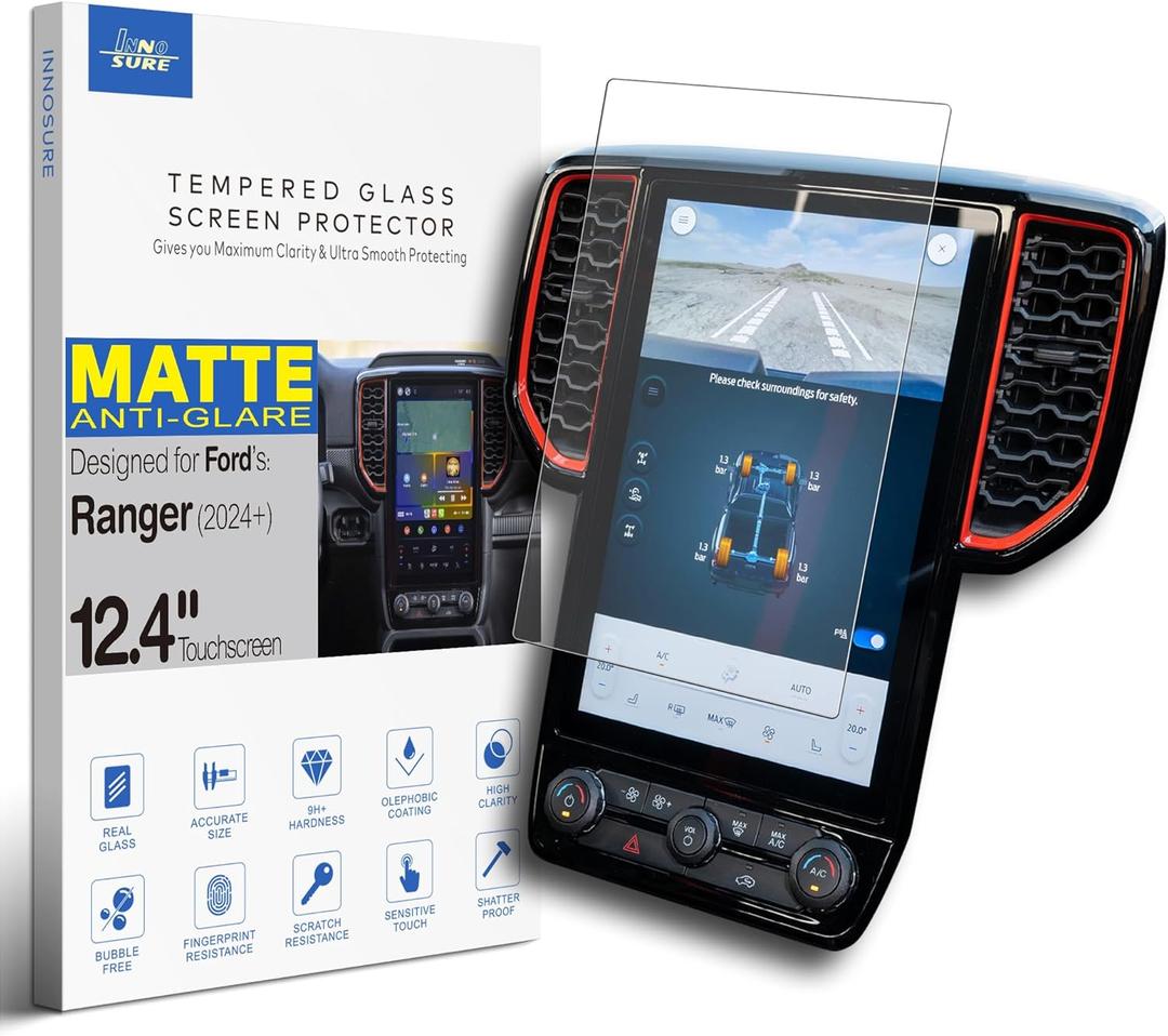 [Anti Glare] Tempered Glass Screen Protector for (2024/2025/2026) Ford Ranger Lariat/Raptor 12.4 Inch Navigation Infotainment Touchscreen [9H] [Anti Fingerprint] (Matte)