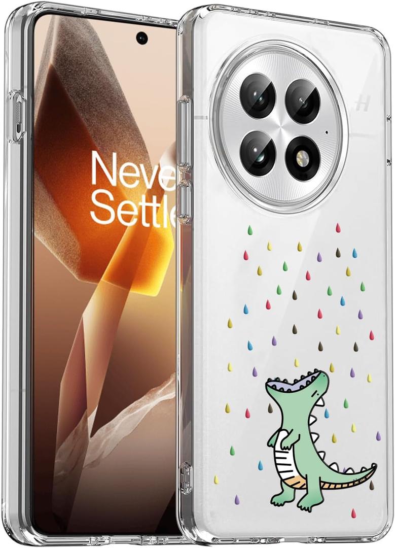 Unov Case Designed for OnePlus 13R 5G, Crystal Clear Phone Case with [Anti-Slip Embossed Pattern], Shockproof Slim Protective [Anti-Yellowing TPU] Back Cover, Rainbow Dinosaur
