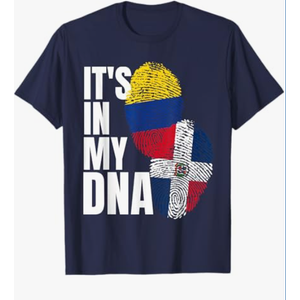 Dominican and Colombian Mix DNA Flag Heritage T-Shirt Navy, Size L