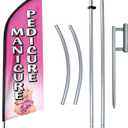 Manicure Pedicure Feather Flag Banner, 11Ft with Flag Pole and Ground Stake, Advertising Sign for Business