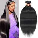 Human Hair Bundles Straight Bundles Human Hair 18 20 22 Inch No Tangle No Shedding Double Weft 3 Bundles 100% Unprocessed Brazilian Virgin Human Hair Extensions Natural Color