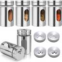 6 Pack Salt and Pepper Shakers, 80ml Spice Jars with Shaker lids, Salt Shakers Glass with Adjustable Pour Holes, Stainless Steel Seasoning Containers, Spice Bottles Glass for Kitchen