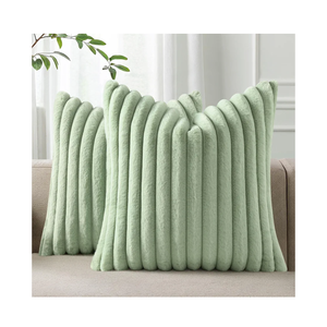 Pallene Faux Fur Plush Spring Throw Pillow Covers 20x20 Set of 2, Luxury Soft Fluffy Striped Decorative Pillow Covers for Sofa, Couch, Living Room, Sage Green