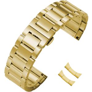 Stainless Steel Watch Band Curved End 14mm 15mm 16mm 17mm 18mm19mm 20mm 21mm 22mm 23mm 24mm Watch Bracelet Polished Brushed Metal Watch Strap Replacement Band Men Women (Gold)