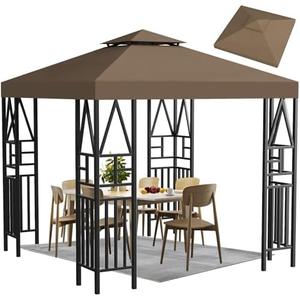 Gazebo Canopy Replacement 10x10ft Outdoor Shelter for Smaller Top Double Tiered Canopy Cover (Coffee)
