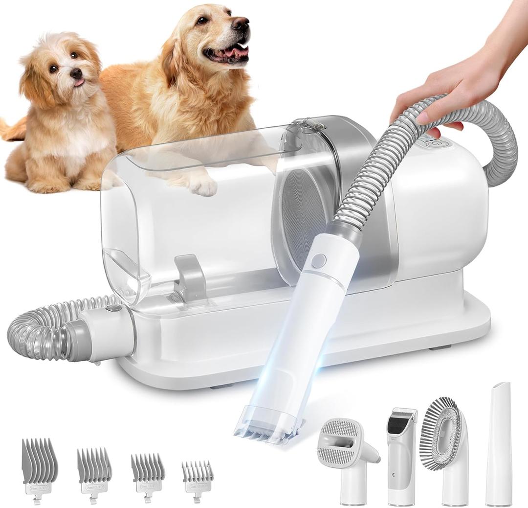 LMVVC Dog Grooming Vacuum, Pet Grooming Vacuum Kit 2.3L Suction 99% Pet Hair with 5 Tools for Dog Cat for Shedding Grooming, Low Noise (Grey & White)