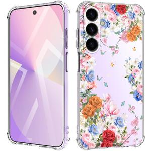 for Samsung Galaxy A26 Case 5G Flowers Slim Anti-Drop Shockproof Protective Soft Shockproof Clear Phone Protective Covers 6.7 Inch for Women Pink Romance